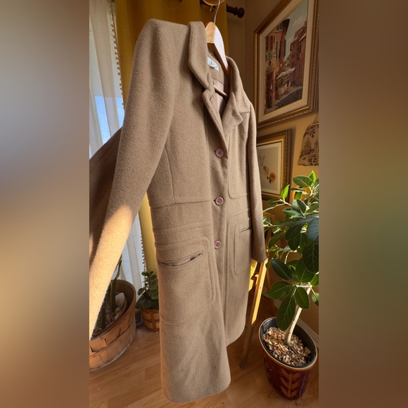 100% Camel Hair & Satin Vintage Long-Line Peacoat Size 10 in Warm Tan - Picture 4 of 15